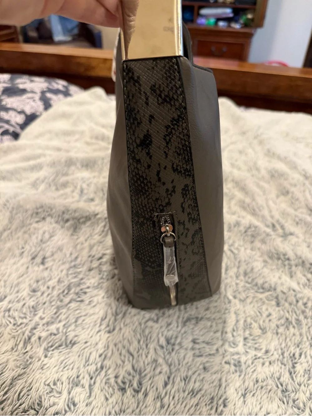NWT Alfani Gray Shoulder Hobo Bag with Black Strap
